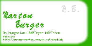 marton burger business card